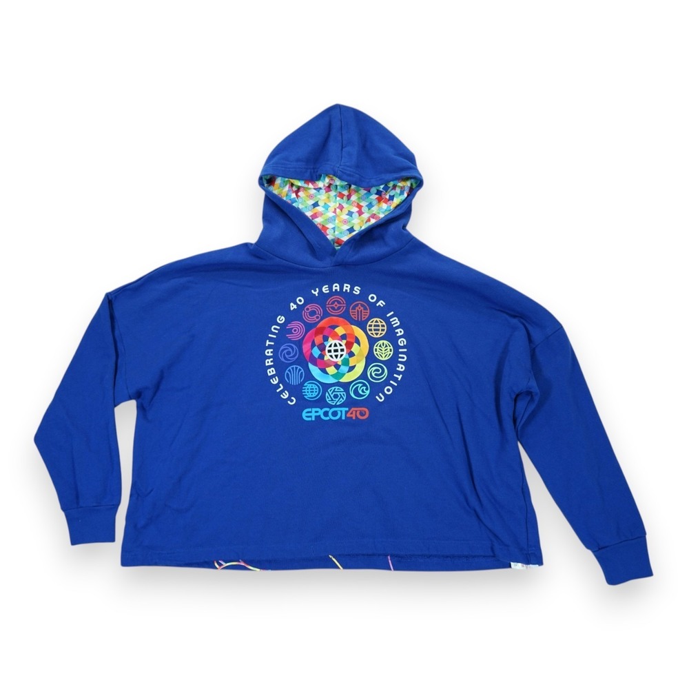 Walt Disney Hoodie 1X Womens Blue World Epcot 40th Anniversary Cropped Oversized
